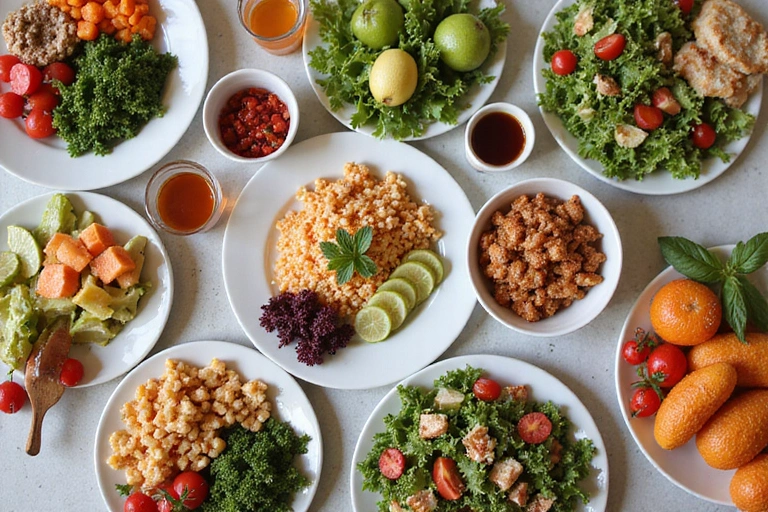 Zdrowe, kolorowe posiłki na stole